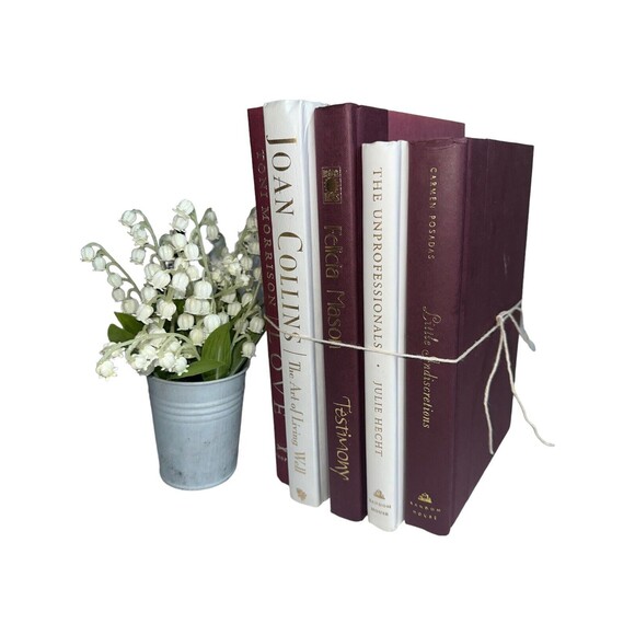 Vintage Hardcover Book Decor BURGUNDY+ WHITE Shelf Staging Props Home Decor - Picture 7 of 15